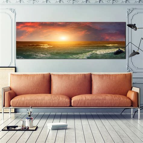 Panoramic Wall Art of Seascape Scene Indian Ocean Sunset Large Artwork – Dwallart