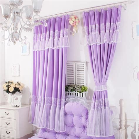 Korean Style Princess Purple Lavender Curtains for Girls Room, Free Shipping White Lace Bedroom ...