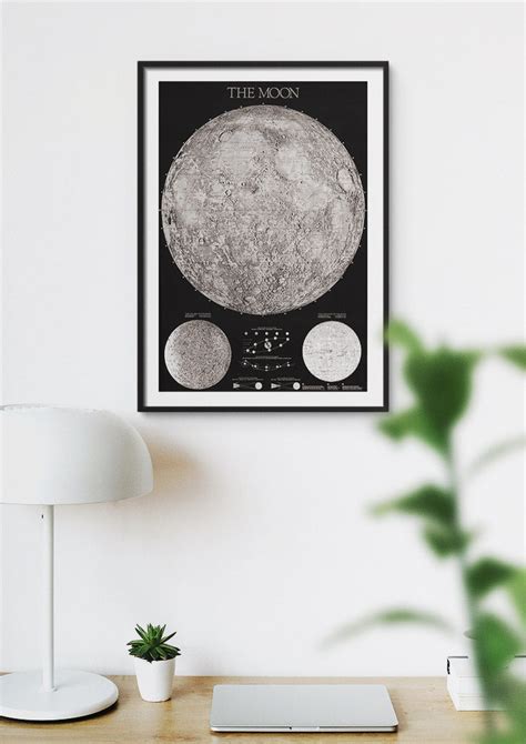 Detailed Map of the Moon and Moon Phases Poster | Astrology Wall Art ...