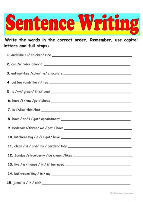 Sentence Writing - English ESL Worksheets for distance learning and physical classrooms ...