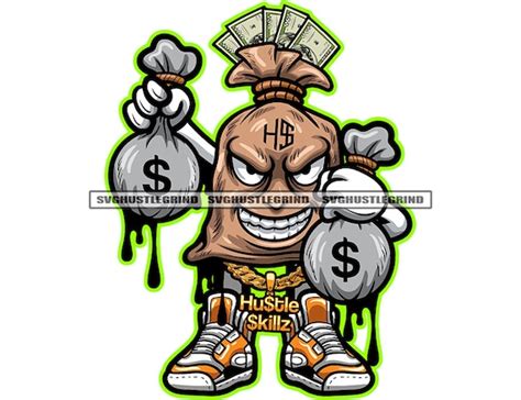 Gangster Money Bag Cartoon Character Holding Money Bags Dollar - Etsy