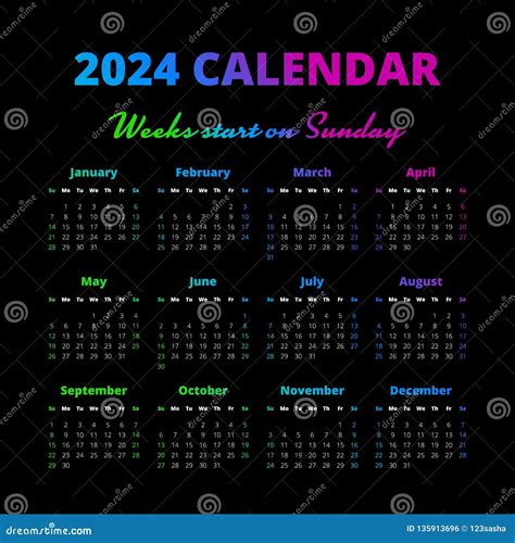 Simple 2024 Year Calendar Cartoon Vector | CartoonDealer.com #116053261