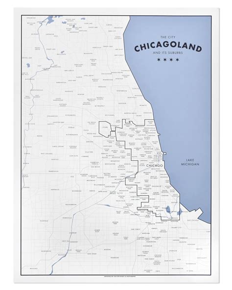 Chicagoland - a Map of Chicago and its Suburbs 18" x 24" Poster
