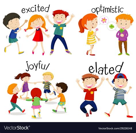 Adjective wordcards with children and words Vector Image