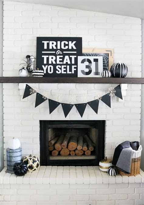 Black & White Halloween Mantel Decor