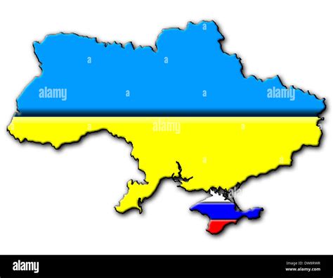 Ukraine map - national flag, Crimea with Russian national flag Stock ...