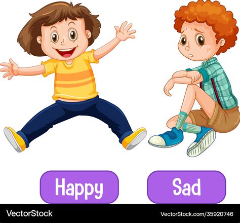 Opposite adjectives words with happy and sad Vector Image