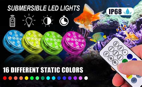 Submersible LED Lights with Remote – Waterproof Swimming Pool Lights with 4 Magnets and Suction ...