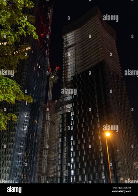 Deansgate Square construction at night Stock Photo - Alamy