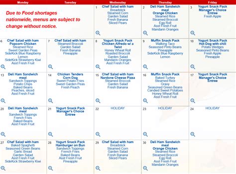 Chesterfield County Schools Lunch Menu (SC) | FSL