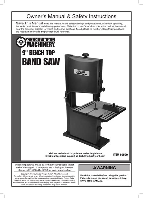 Harbor Freight 2 1 Hp 9 In Benchtop Band Saw Product Manual