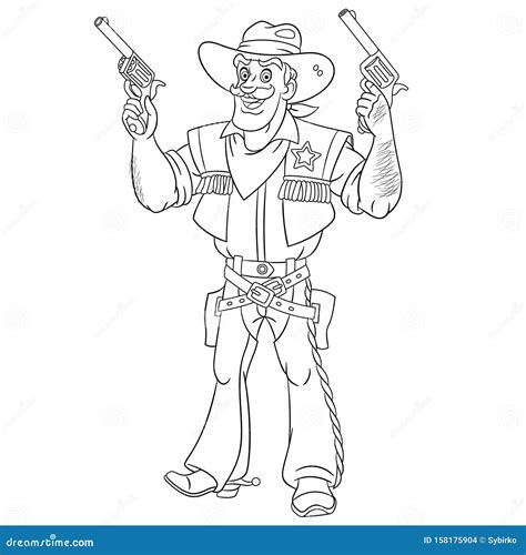 Coloring Page with Cowboy, Retro American Sheriff Stock Vector ...