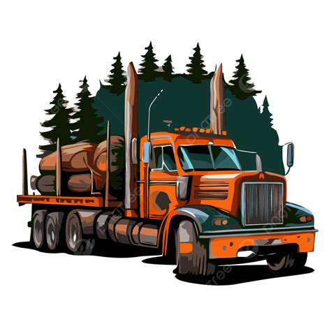 Logging Truck Vector, Sticker Clipart An Orange Flatbed Truck Is ...