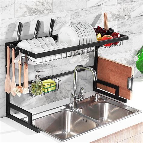 2-Tier Sink Rack Dish Drainer Kitchen Sink Rack Storage Rack, Over The Sink Dish Rack, Stainless ...