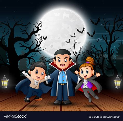 Vampire family in the halloween outdoors at ni Vector Image