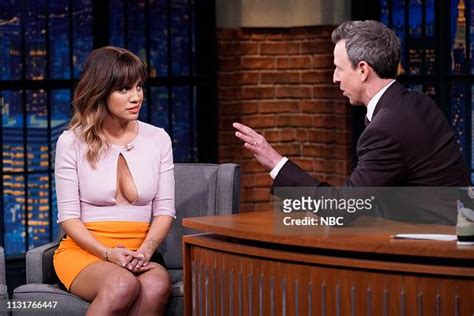 Actress Natalie Morales during an interview with host Seth Meyers on ...