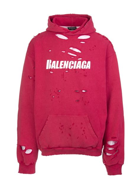 Balenciaga Unisex Red Caps Destroyed Hoodie | italist