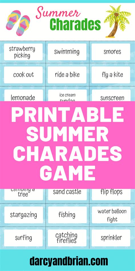 Free Printable Summer Charades Game for Kids