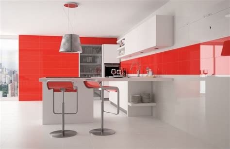 Red Kitchen Wall Tile | Red kitchen walls, Red and white kitchen, White ...