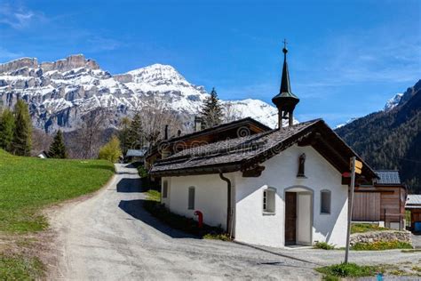 Church in Alpine Landscape Near Leukerbad, Canton of Valais ...