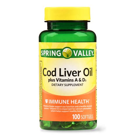 Spring Valley Cod Liver Oil with Vitamins A and D3 Immune Health - 100 Softgels | eBay