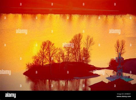 Danube River islet in the dusk Stock Photo - Alamy