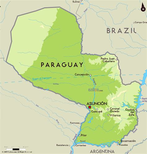 Large physical map of Paraguay with major cities | Paraguay | South America | Mapsland | Maps of ...