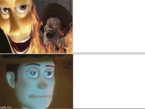 Satanic Woody with flames vs Woody staring in disappointment Blank Template - Imgflip