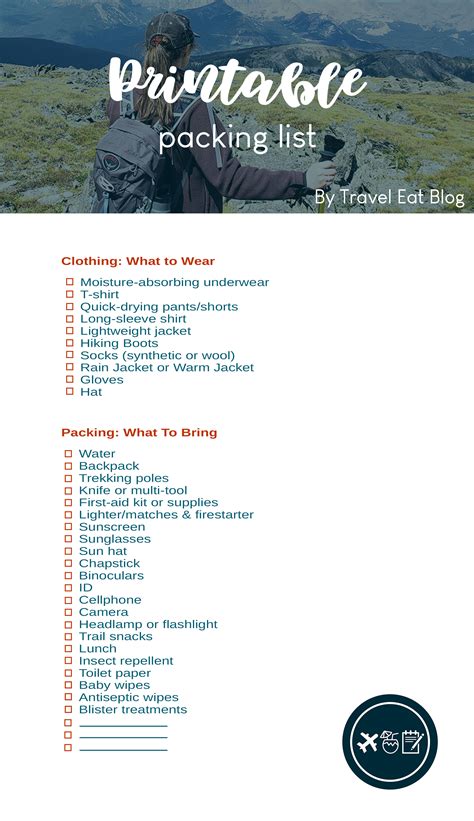 Day Hike Packing List Printable PDF and Checklist - Travel Eat Blog