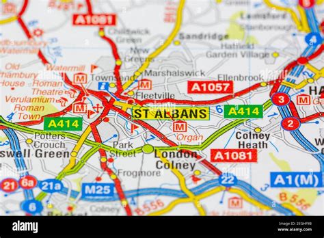 St Albans and surrounding areas shown on a road map or geography map Stock Photo - Alamy