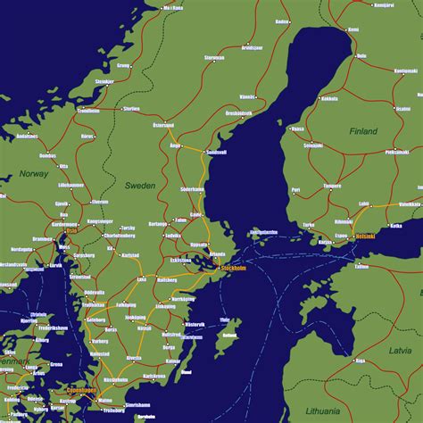 Sweden Rail Travel Map - European Rail Guide