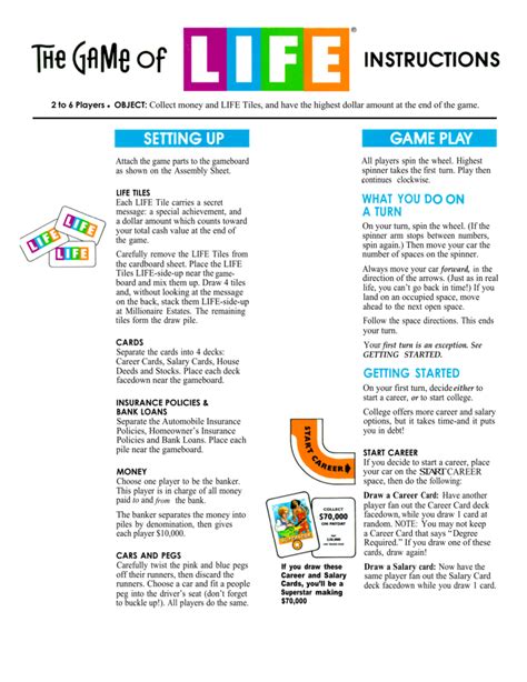 Printable game of life board game template - aptnery