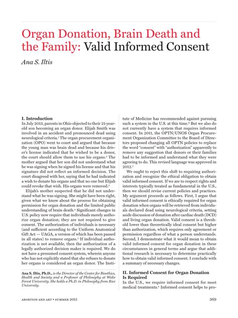 (PDF) Organ Donation, Brain Death and the Family: Valid Informed Consent