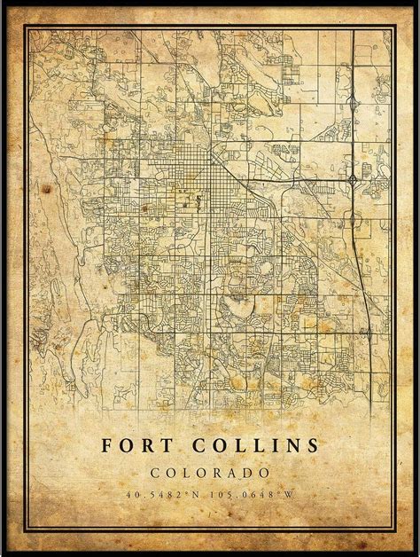 Amazon.com - Fort Collins map Vintage Style Poster Print | Old City ...