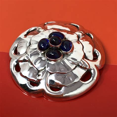 Georg Jensen Vintage Huge Brooch # 59 With Synthetic Sapphire, Design Georg Jensen ...