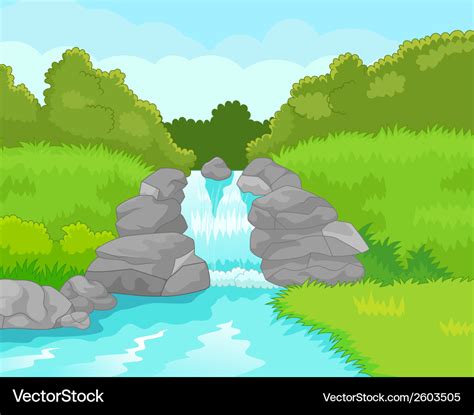 Beautiful waterfall cartoon Royalty Free Vector Image