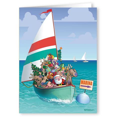 Santa Sailboat Christmas Card Nautical Theme Holiday Cards