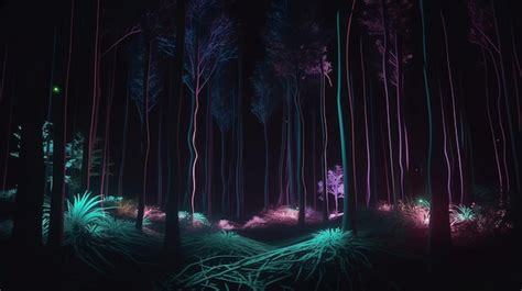 Premium Photo | Neon glowing forest a surreal cyber space scene with ...