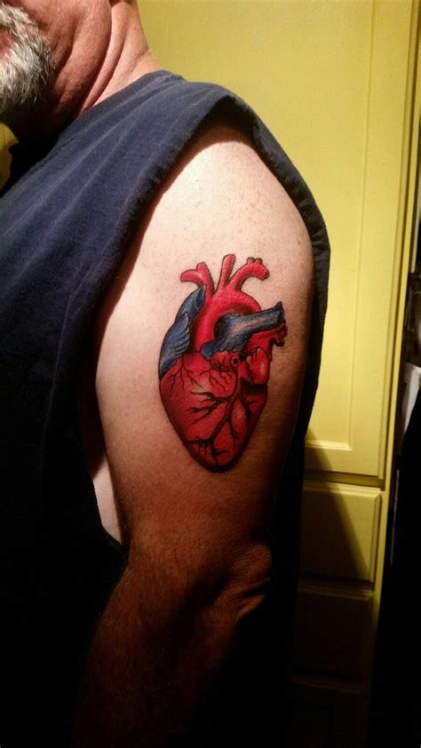 Anatomical heart tattoo. Awesome job by Dave at Up In Flames Tattoo, Fall River, Ma Real Heart ...