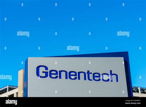 Genentech company sign at biotechnology corporation headquarters campus ...