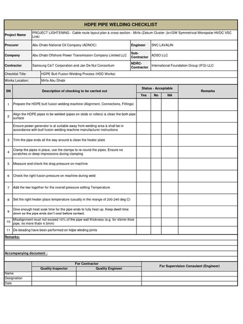 F3 - Checklist - HDPE Butt Fusion Welding | Download Free PDF | Pipe (Fluid Conveyance) | Welding