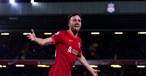 Diogo Jota celebrates for Liverpool after scoring v Arsenal, Anfield ...