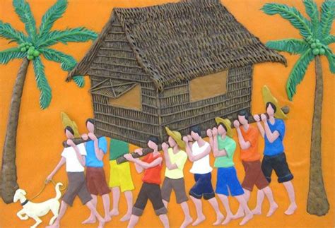 The most symbolic bayanihan* photo depicts a small crowd carrying what seems to be a small house ...