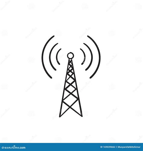 Broadcast, Transmitter Antenna Icon with Doodle Style Cartoon Vector Stock Vector - Illustration ...