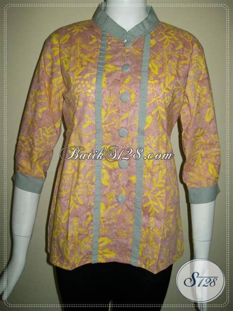 Blus Batik Cap Asli Solo,Baju Batik Karyawan Bank [BLS408CS-M]