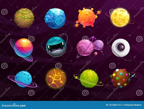 Funny Galaxy Concept. Cartoon Colorful Fantasy Alien Planets Set Stock Vector - Illustration of ...