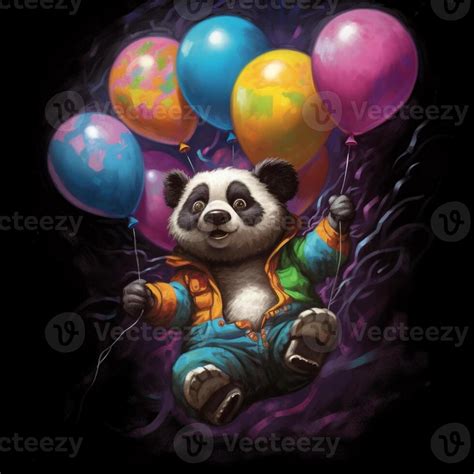 painting of a panda bear holding balloons in the air. generative ai. 28420894 Stock Photo at ...