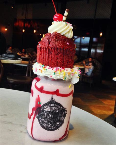 Red velvet milkshake from Toothsome Chocolate Emporium | Food drinks dessert, Desserts, Yummy ...