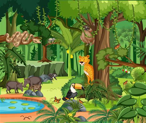 Rainforest scene with wild animals 2595324 Vector Art at Vecteezy