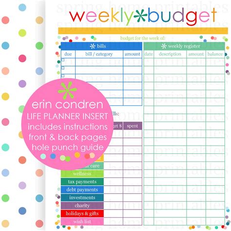 WEEKLY BUDGET Erin Condren Life Planner by SpringHomePrintables